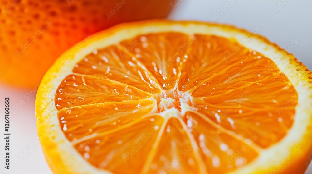 High-Resolution Image of Orange Slice Highlighting Bright Hue and Detailed Pulp Segments High-Resolution Image of Orange Slice Highlighting Bright Hue and Detailed Pulp Segments