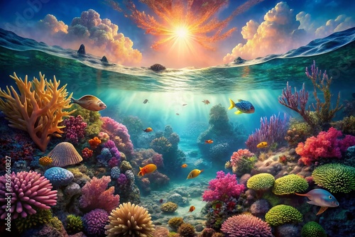 Wallpaper Mural Serene Underwater Watercolor: Tranquil Ocean Floor Scene with Marine Life Torontodigital.ca