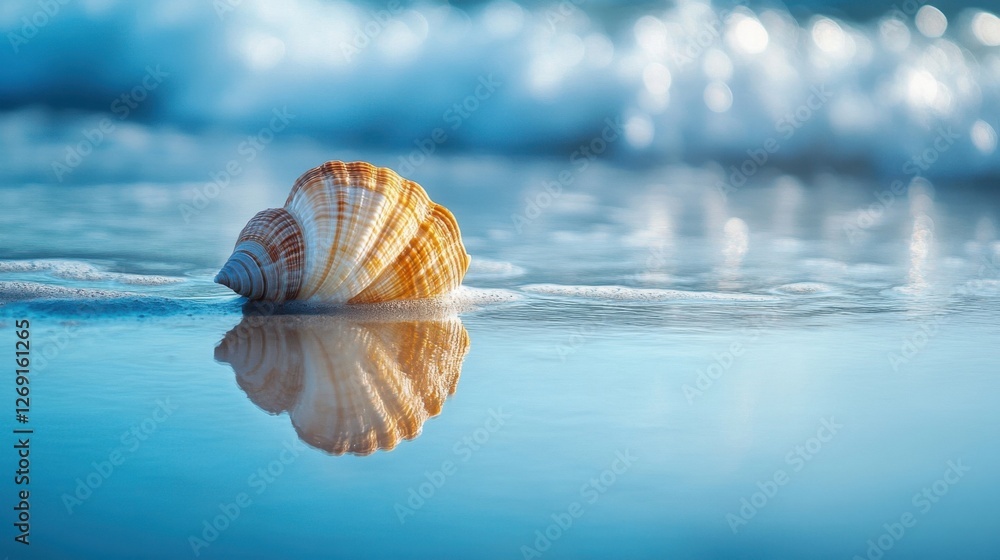 Seashell Reflection in Calm Blue Ocean Water Seashell Reflection in Calm Blue Ocean Water