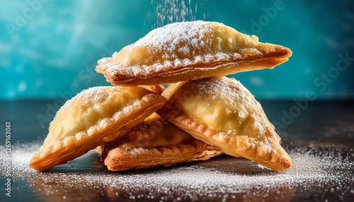 Generated image A stack of freshly fried pastelitos (sweet pastry turnovers) dusted with powdered sugar