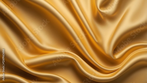 Gold silk cloth texture with folds and wrinkles. Realistic illustration bg of golden satin fabric. luxury background with abstract yellow soft smooth drapery pattern with wave creases.