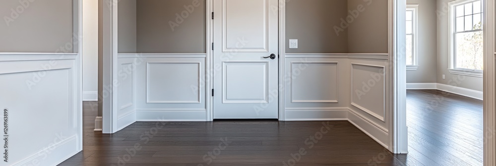 Fototapeta premium Elegant Interior Hallway With White Trim And Dark Hardwood Floors