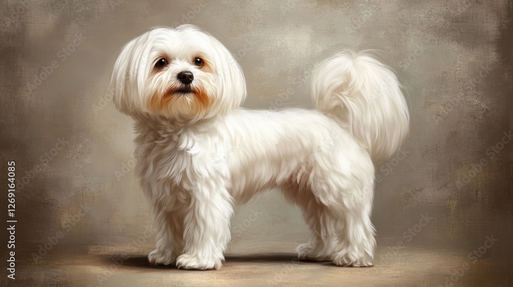 Friendly Maltese Dog Standing with Gentle Expression in Soft Light Friendly Maltese Dog Standing with Gentle Expression in Soft Light