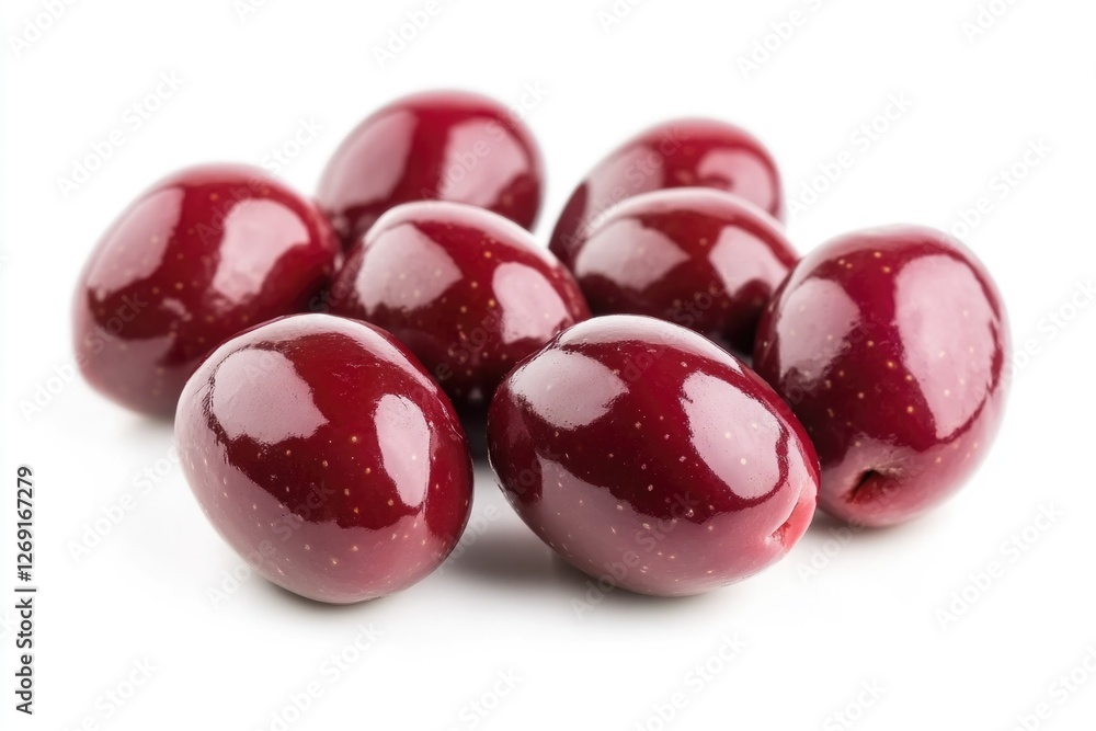 A close-up shot of a stack of juicy red cherries on a white surface, perfect for food photography or marketing materials A close-up shot of a stack of juicy red cherries on a white surface, perfect for food photography or marketing materials