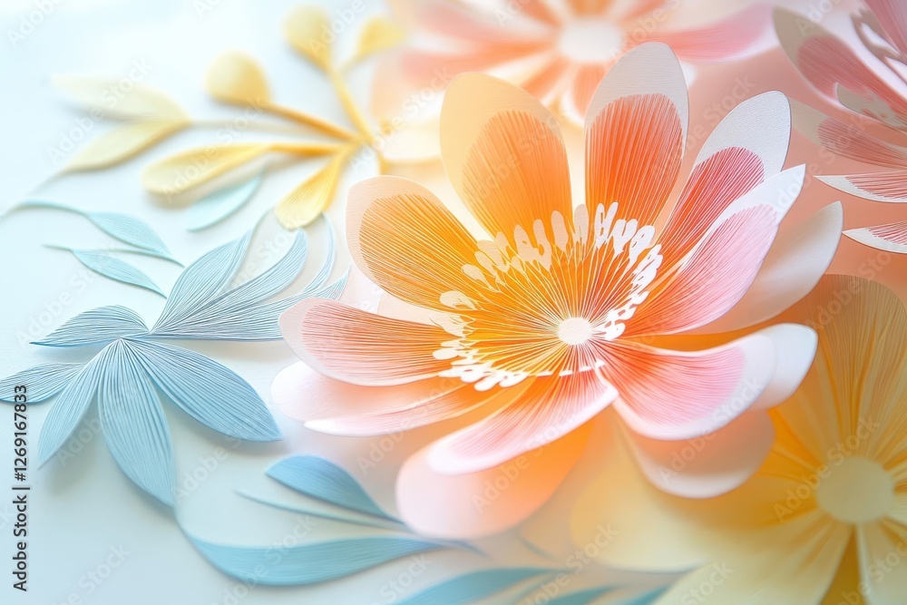 a delicate layered papercut design featuring intsoft pastels backlit with gentle gradient creating depth and shadow play a delicate layered papercut design featuring intsoft pastels backlit with gentle gradient creating depth and shadow play