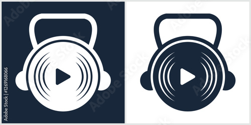 fitness music gym  kettlebell icon sport lifestyle logo vector illustration
