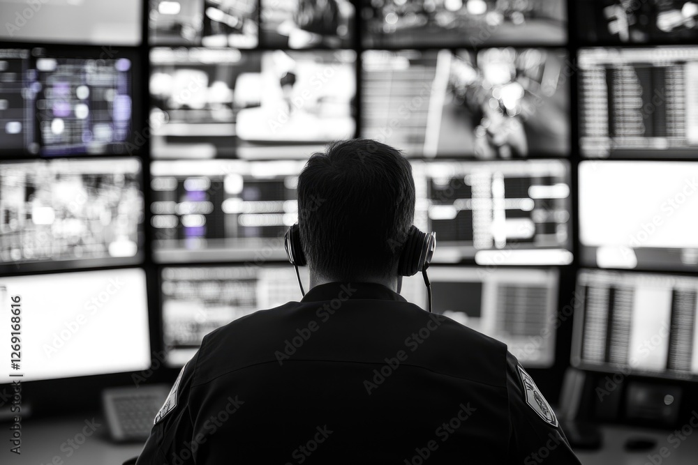 Fototapeta premium A person sitting in front of multiple computer monitors