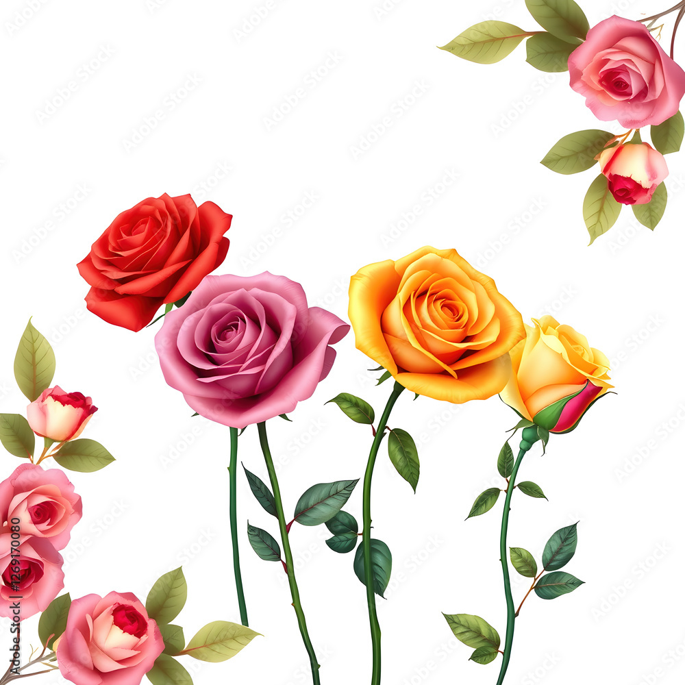 Set of of roses in various colors Set of of roses in various colors