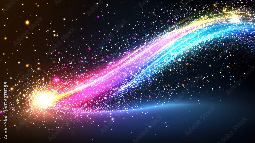 Obraz premium Pastel Comet Trail in Starry Sky with Vibrant Colors and Magical Glow
