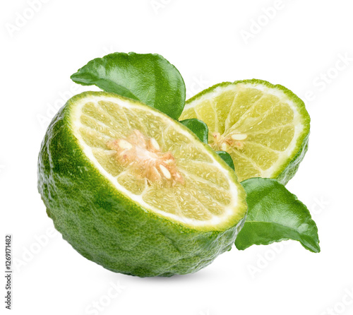 Fresh Bergamot with leaves isolated on transparent background
