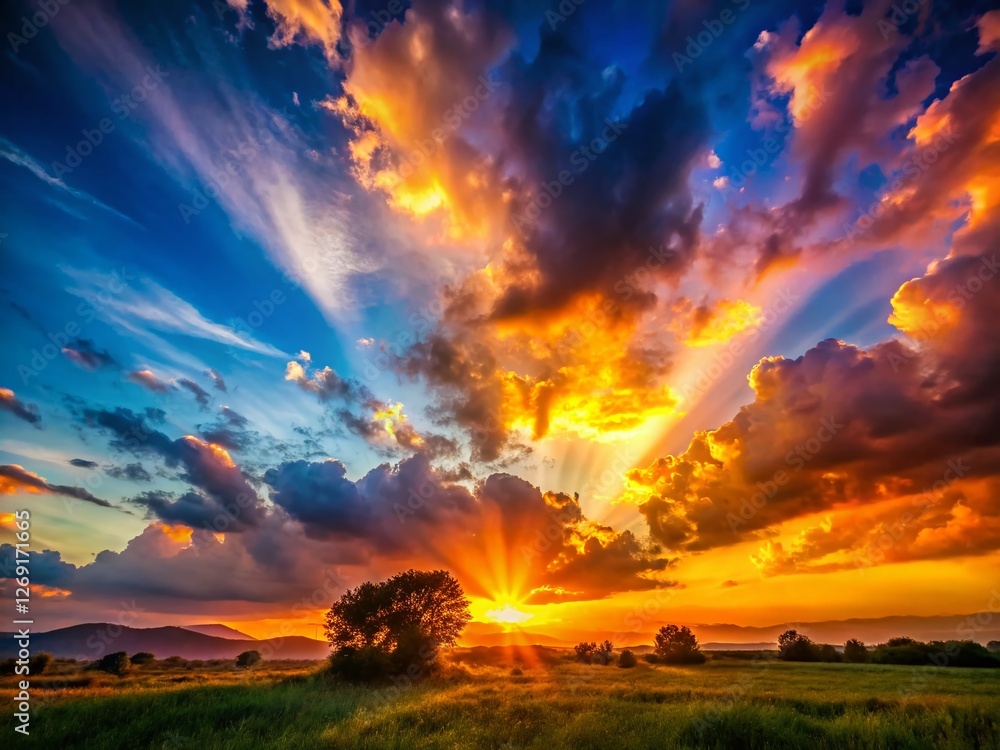 Silhouette of sun and clouds, watercolor style, dramatic sunset landscape Silhouette of sun and clouds, watercolor style, dramatic sunset landscape