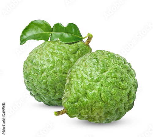 Fresh Bergamot with leaves isolated on  transparent  background