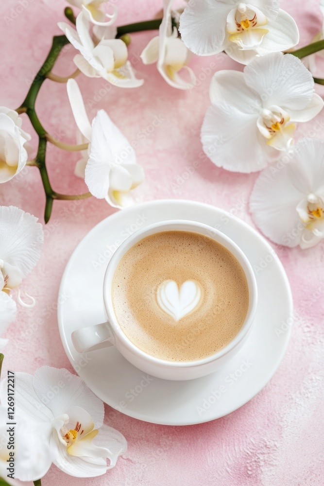 A cup of coffee with a heart design, perfect for Valentine's Day or any romantic occasion A cup of coffee with a heart design, perfect for Valentine's Day or any romantic occasion