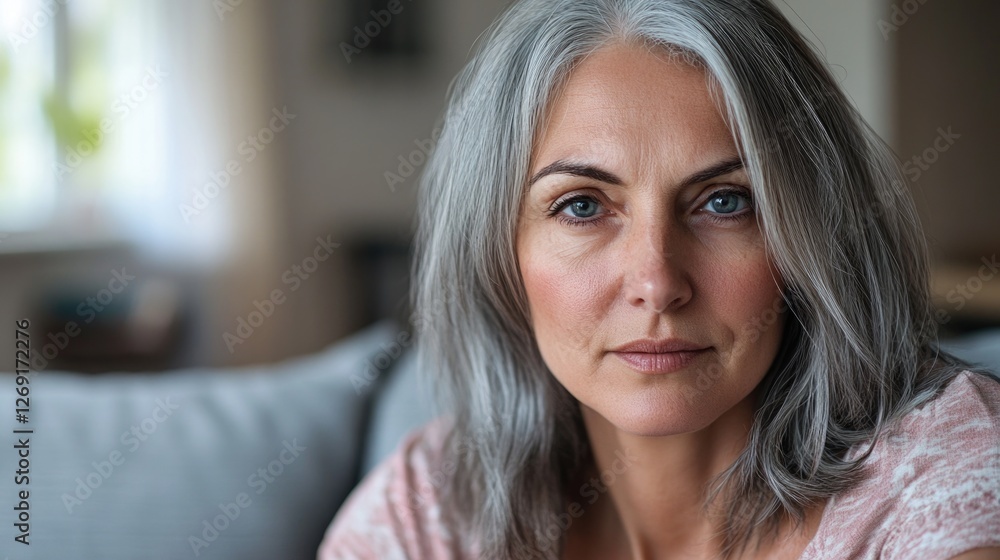 Senior woman relaxing on a couch, ideal for lifestyle or healthcare related concepts Senior woman relaxing on a couch, ideal for lifestyle or healthcare related concepts