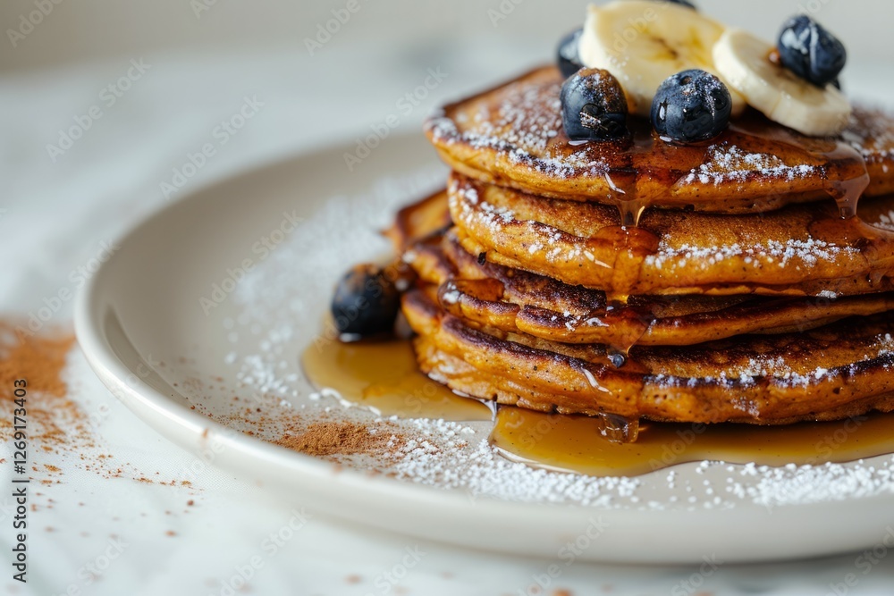 Stack of pancakes with berries and syrup drizzle. AI image Stack of pancakes with berries and syrup drizzle. AI image