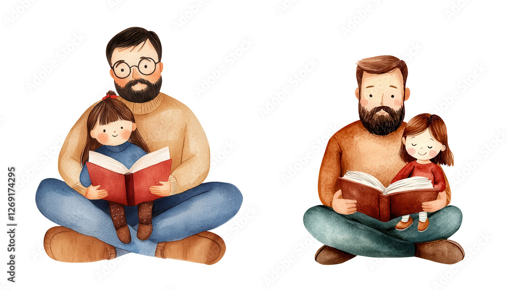 Father day element, Cozy father and daughter reading together, sharing joyful moment isolated on transparent background Father day element, Cozy father and daughter reading together, sharing joyful moment isolated on transparent background
