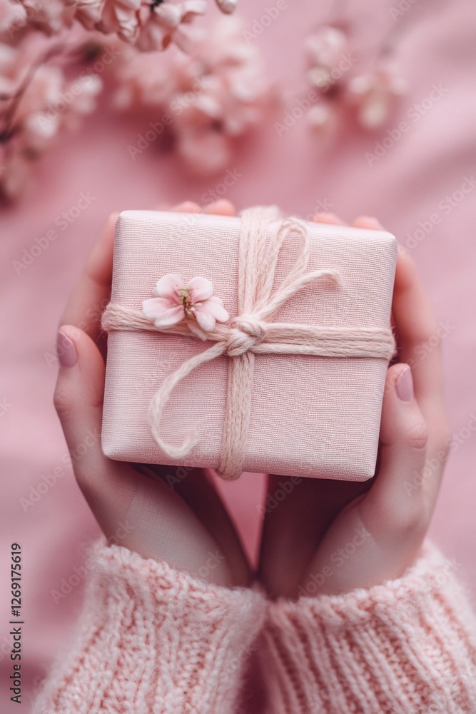 A person holds a small gift wrapped in white paper, perfect for birthday or holiday occasions A person holds a small gift wrapped in white paper, perfect for birthday or holiday occasions