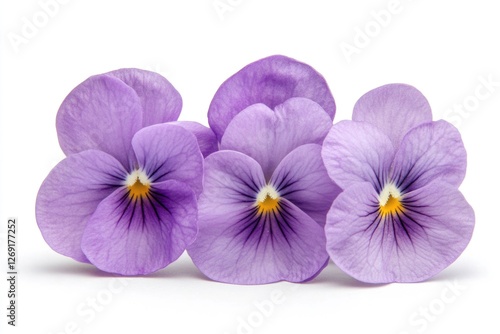 A cluster of purple pansies growing together