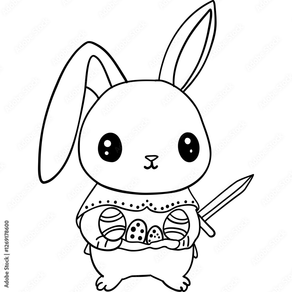 Obraz premium Easter Theme, Cute bunny holding Easter eggs and a paintbrush. outline for coloring .