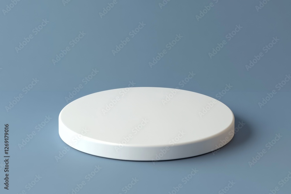 Empty white circular podium on muted gray background for product display Empty white circular podium on muted gray background for product display