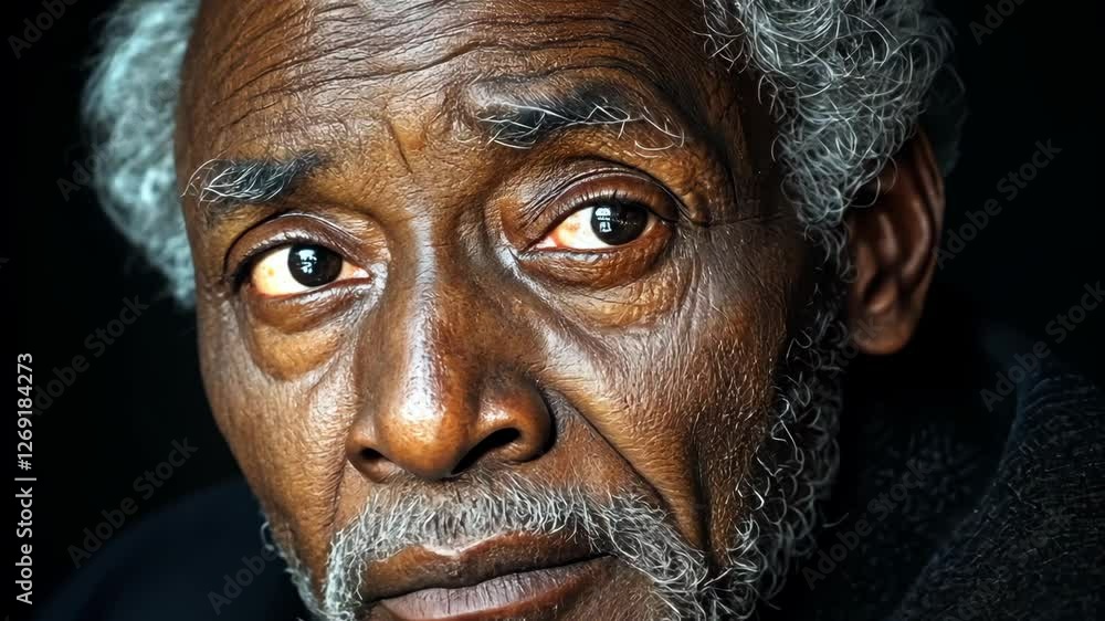 Man with a beard and gray hair is looking at the camera. He has a serious expression on his face Man with a beard and gray hair is looking at the camera. He has a serious expression on his face