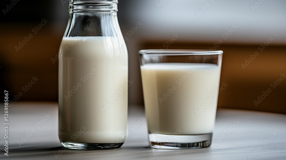 Refreshing Glass and Bottle of Milk Refreshing Glass and Bottle of Milk