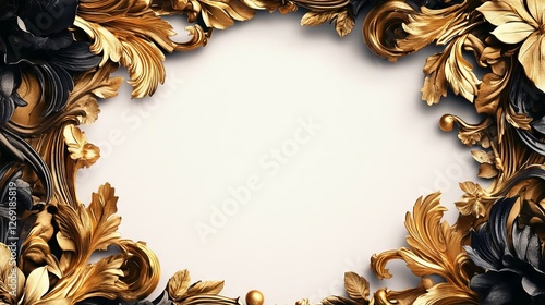 Elegant golden and black floral border design on a blank canvas ready for artistic expression and creativity photo