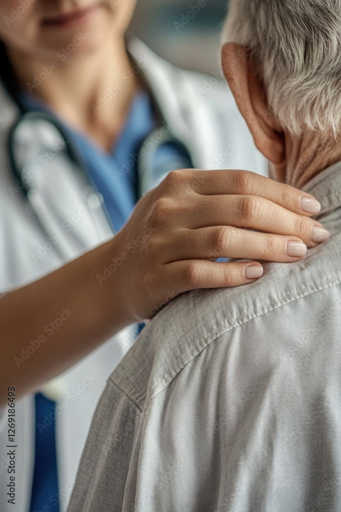 Fototapeta premium A doctor or medical professional examines a patient's neck, likely checking for any issues or injuries