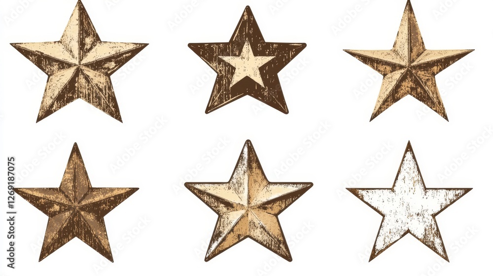 Obraz premium Decorative stars in various colors arranged in two rows with distinct textures reflecting creativity and artistry