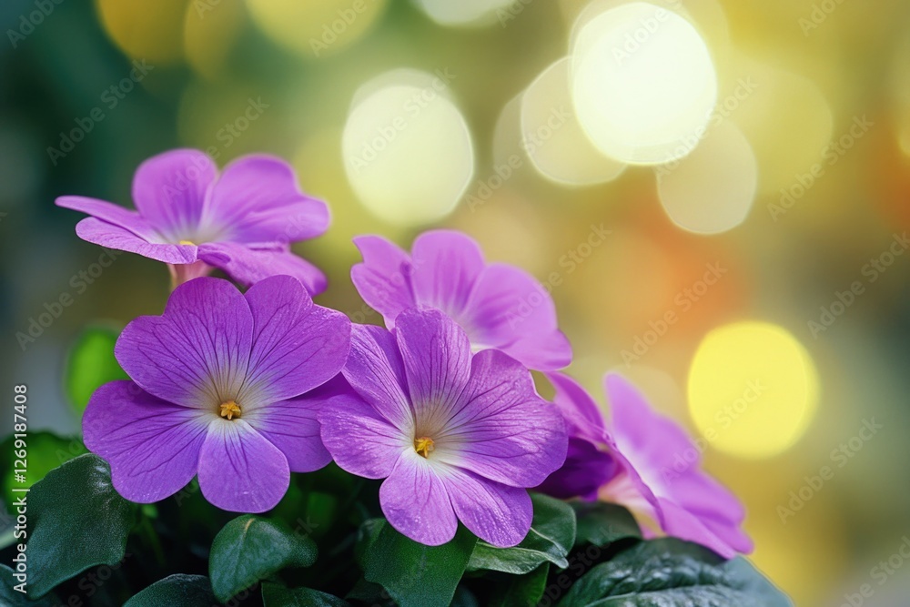 A group of purple flowers sits atop a lush green plant, perfect for botanical or nature-inspired designs A group of purple flowers sits atop a lush green plant, perfect for botanical or nature-inspired designs