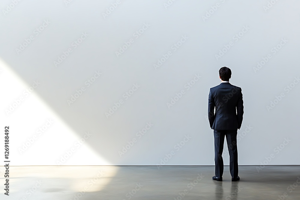 Businessman Contemplating in Modern Gallery Businessman Contemplating in Modern Gallery