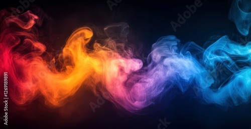 Abstract colorful smoke swirls on black background.