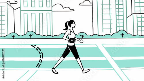 Vector art: Woman with prosthetic leg running on track. Represents paralympic sports, inclusivity in athletics, and overcoming challenges. For disability awareness content.