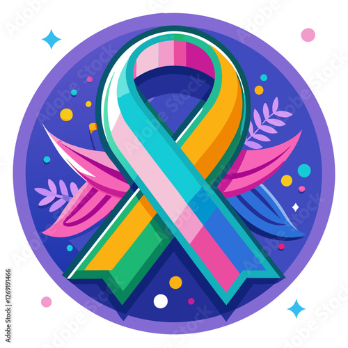 Heart-shaped awareness ribbon vector art. Colorful design for love and support campaigns. Minimalist style for health and social cause content.