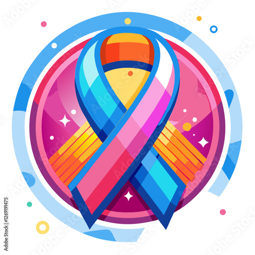 Colorful puzzle piece awareness ribbon vector. Vibrant design for autism and neurodiversity support. Minimalist style for health and social causes.