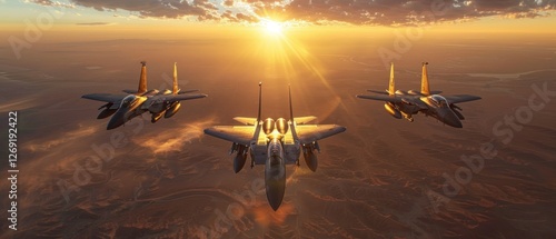 F-15 Eagle Jets Fly at Sunset