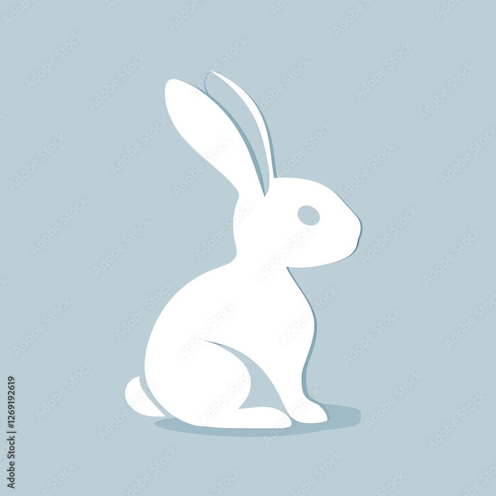Minimalistic silhouette of a white Easter bunny with large ears and a rounded body on a soft pastel blue background, symbolizing Easter, simplicity, and spring celebrations Minimalistic silhouette of a white Easter bunny with large ears and a rounded body on a soft pastel blue background, symbolizing Easter, simplicity, and spring celebrations