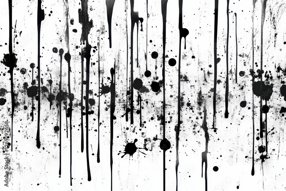 Abstract Black Ink Drips and Splashes on White Background for Artistic Design Abstract Black Ink Drips and Splashes on White Background for Artistic Design