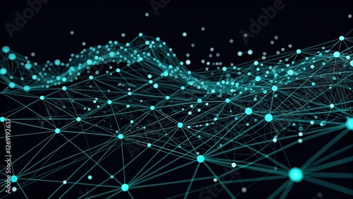 Abstract Teal Network Connected Nodes, Digital Landscape, Data Visualization, Network Graph Network Topology, Data Science