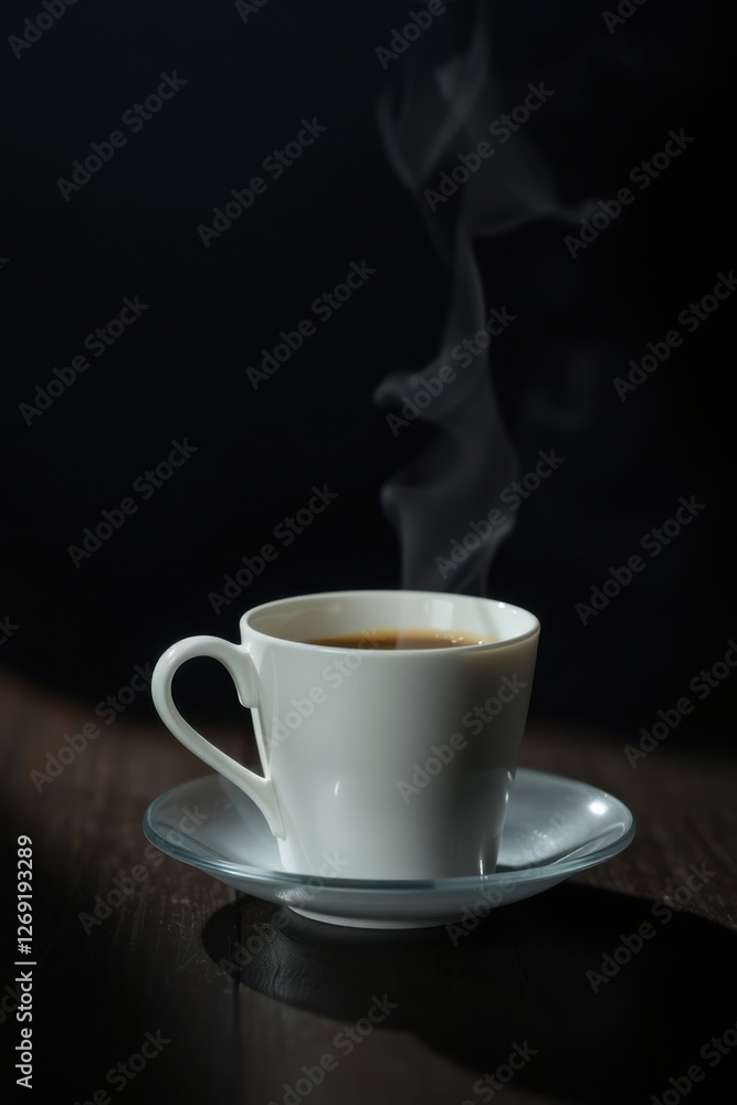 Steaming Coffee: A white cup of coffee emits fragrant wisps of steam, a dark background emphasizing warmth. Steaming Coffee: A white cup of coffee emits fragrant wisps of steam, a dark background emphasizing warmth.