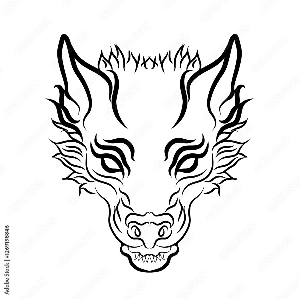 Fototapeta premium dragon shaped line illustration for tattoo design. black and white design and graphics
