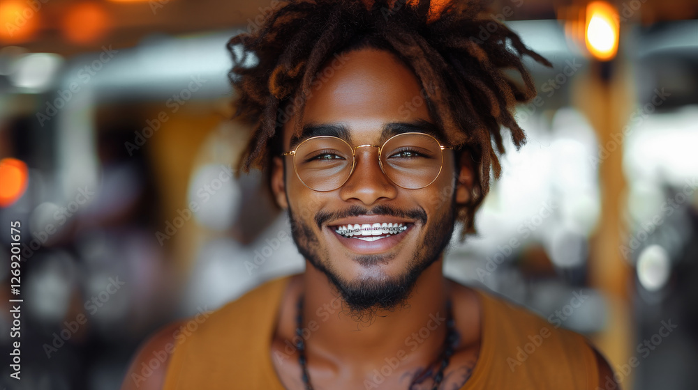 Close up portrait healthy male with Brackets on Teeth. Beauty man smile with orthodontic accessories. Orthodontics treatment and Dental care concept Close up portrait healthy male with Brackets on Teeth. Beauty man smile with orthodontic accessories. Orthodontics treatment and Dental care concept