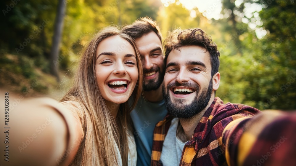 Closeup shot of a young attractive couple taking a happy selfie in a park Closeup shot of a young attractive couple taking a happy selfie in a park