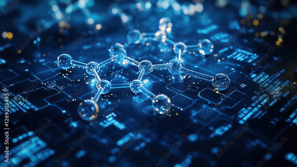 Obraz premium digital representation of molecular structure on futuristic blue background