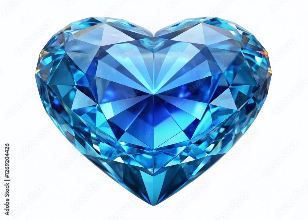 Sparkling Sea Blue Heart Cut Diamond Crystal Gemstone Isolated on White Background - High-Resolution Jewel Image Sparkling Sea Blue Heart Cut Diamond Crystal Gemstone Isolated on White Background - High-Resolution Jewel Image