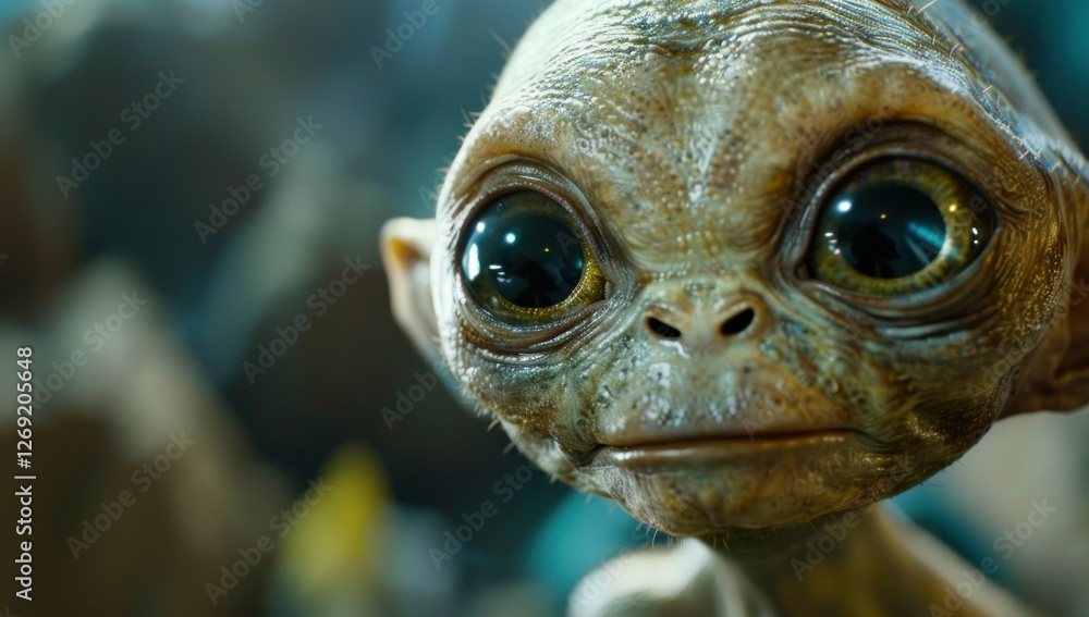 Close-up of an alien creature with large eyes Close-up of an alien creature with large eyes