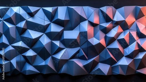 Abstract Geometric Low-Poly 3D Wall Art Design in Blue and Orange Hues photo