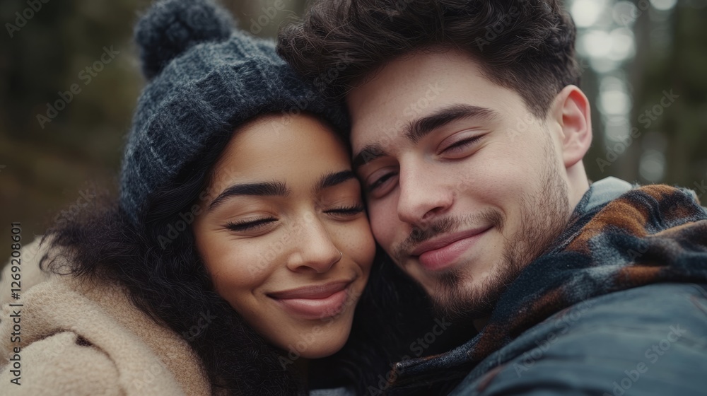 Closeup shot of a young attractive couple taking a happy selfie in a park Closeup shot of a young attractive couple taking a happy selfie in a park