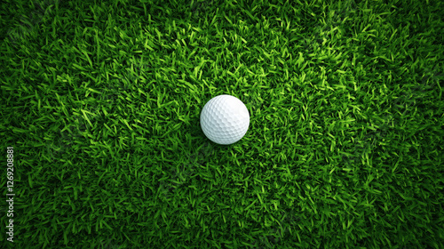 top down view of golf ball on lush green grass