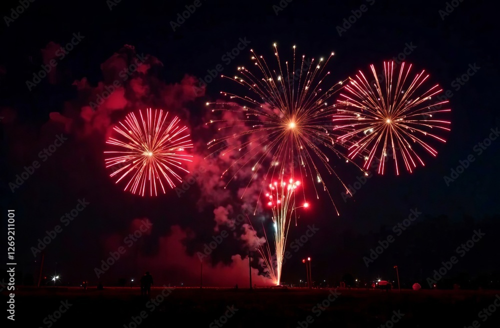 Dark night sky illuminated by vibrant pink fireworks. Bright explosions create a festive atmosphere. Perfect for holiday celebrations, event promotions, and branding. Dark night sky illuminated by vibrant pink fireworks. Bright explosions create a festive atmosphere. Perfect for holiday celebrations, event promotions, and branding.